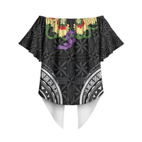 Black Tonga Ngatu Kahoa Lei Off Shoulder Wrap Waist Top LT14 - Polynesian Pride