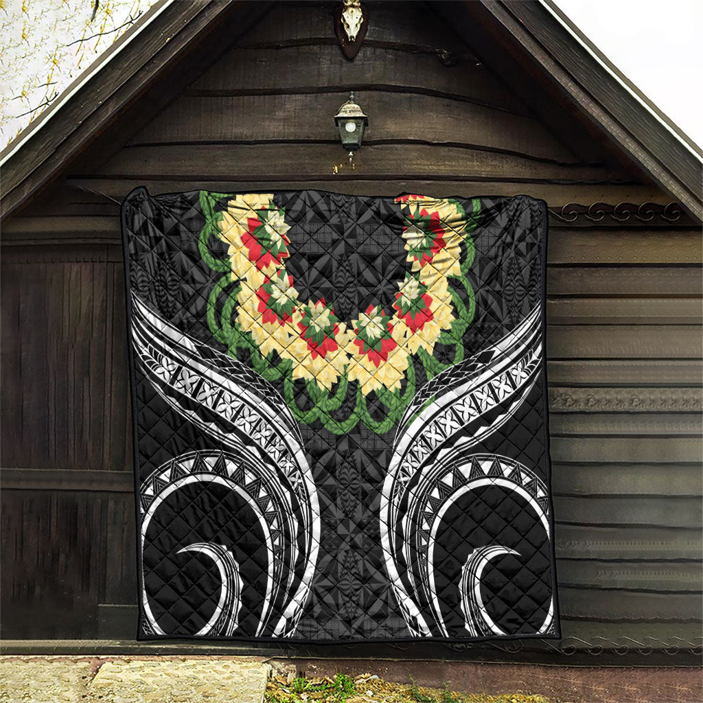 Black Tonga Ngatu Kahoa Lei Quilt LT14 - Polynesian Pride
