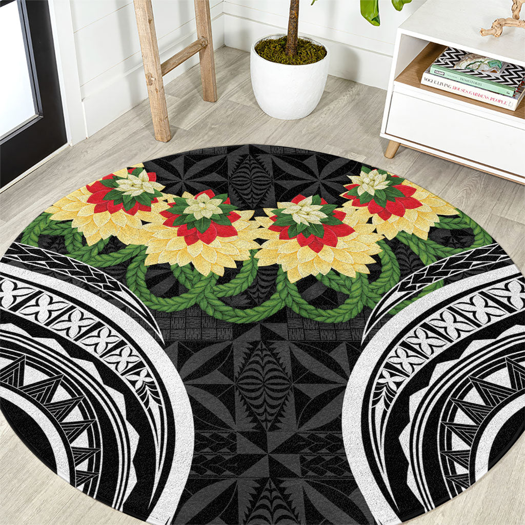 Black Tonga Ngatu Kahoa Lei Round Carpet LT14 Black - Polynesian Pride