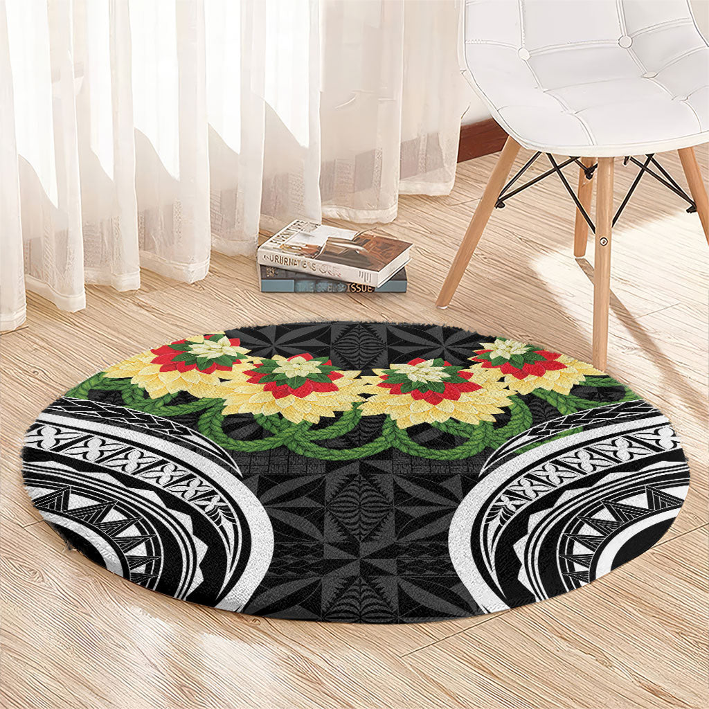 Black Tonga Ngatu Kahoa Lei Round Carpet LT14 - Polynesian Pride