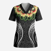 Black Tonga Ngatu Kahoa Lei Scrub Top LT14 Adult Black - Polynesian Pride