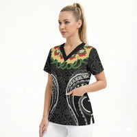 Black Tonga Ngatu Kahoa Lei Scrub Top LT14 - Polynesian Pride