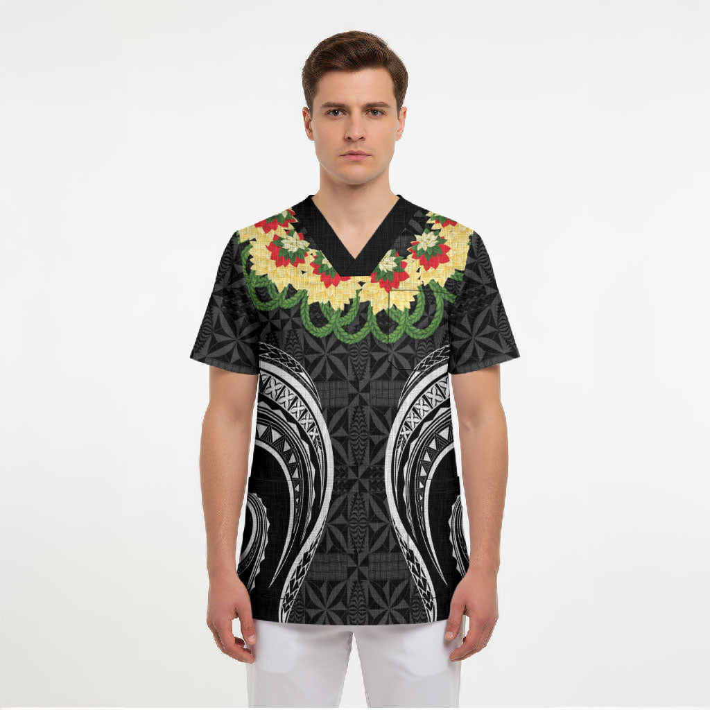 Black Tonga Ngatu Kahoa Lei Scrub Top LT14 - Polynesian Pride