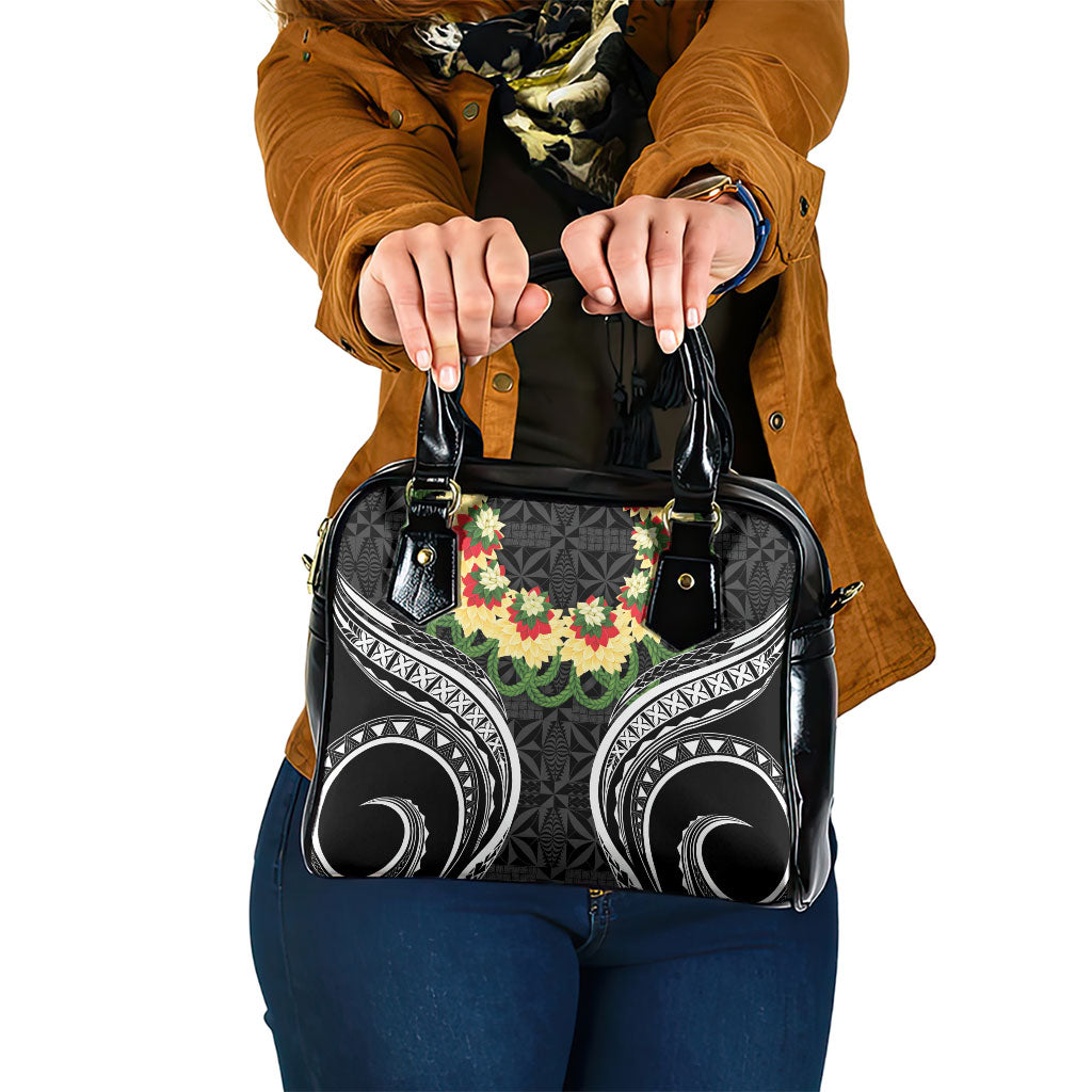 Black Tonga Ngatu Kahoa Lei Shoulder Handbag