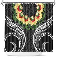 Black Tonga Ngatu Kahoa Lei Shower Curtain LT14 Black - Polynesian Pride