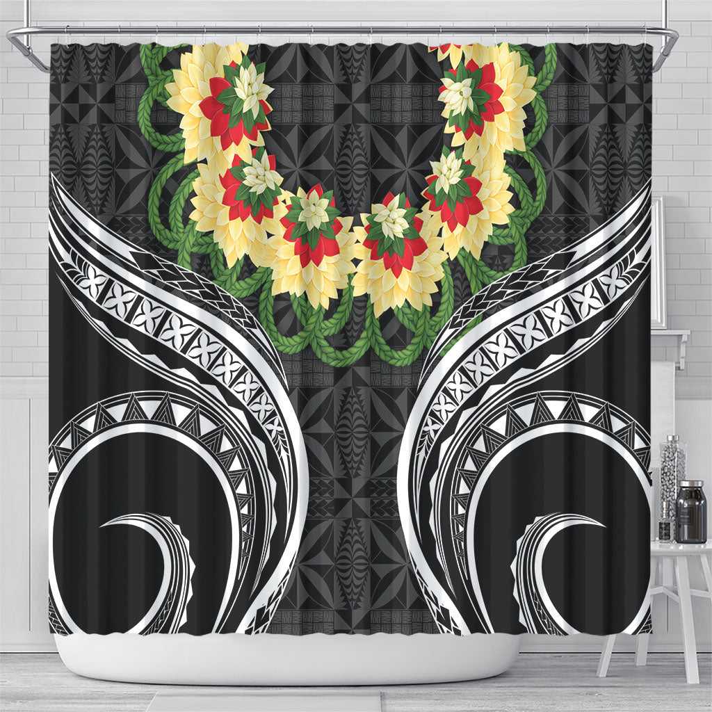 Black Tonga Ngatu Kahoa Lei Shower Curtain LT14 - Polynesian Pride