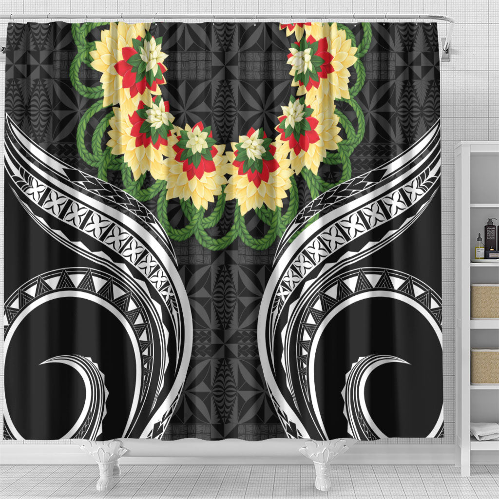 Black Tonga Ngatu Kahoa Lei Shower Curtain LT14 - Polynesian Pride