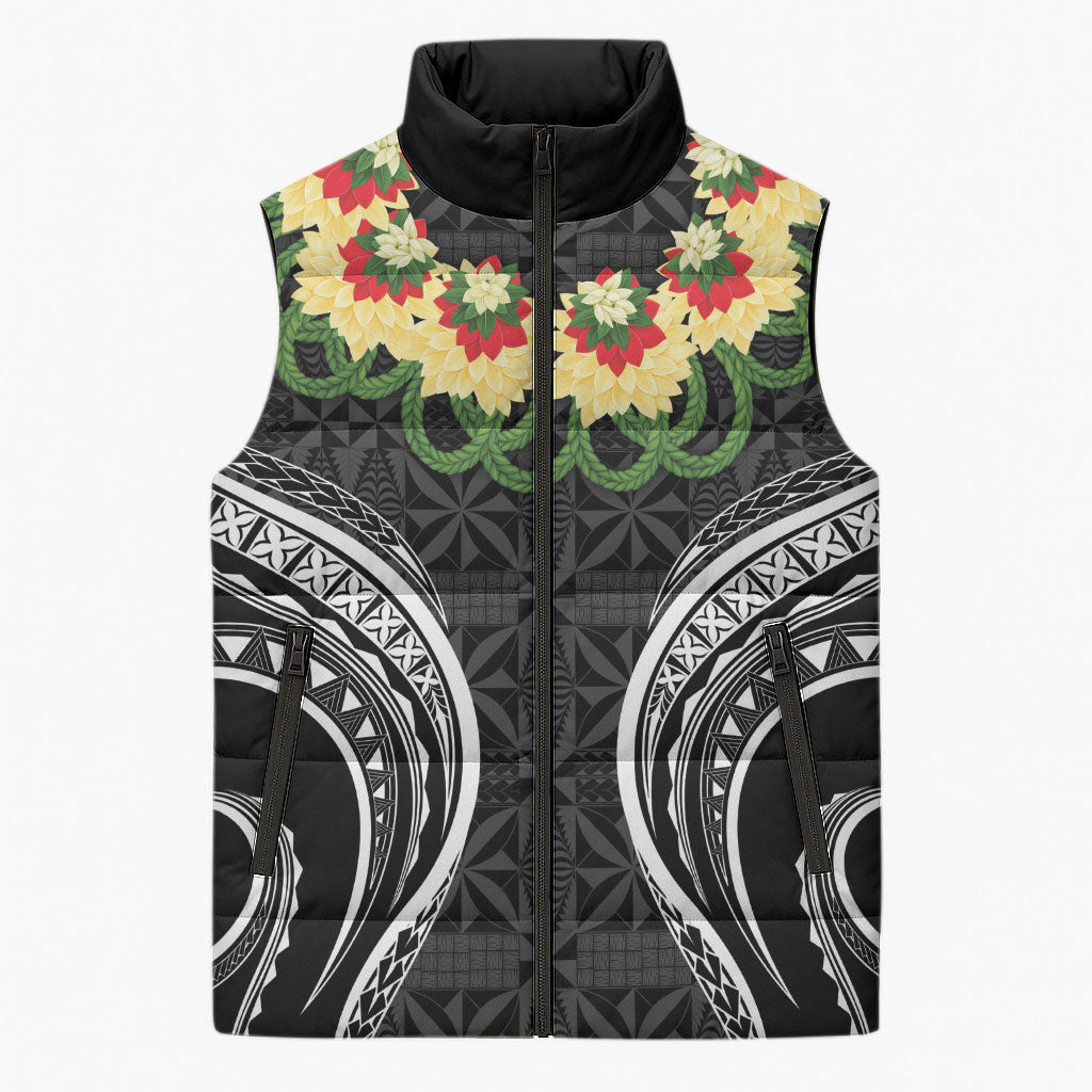 Black Tonga Ngatu Kahoa Lei Sleeveless Puffer Jacket LT14 Unisex Black - Polynesian Pride