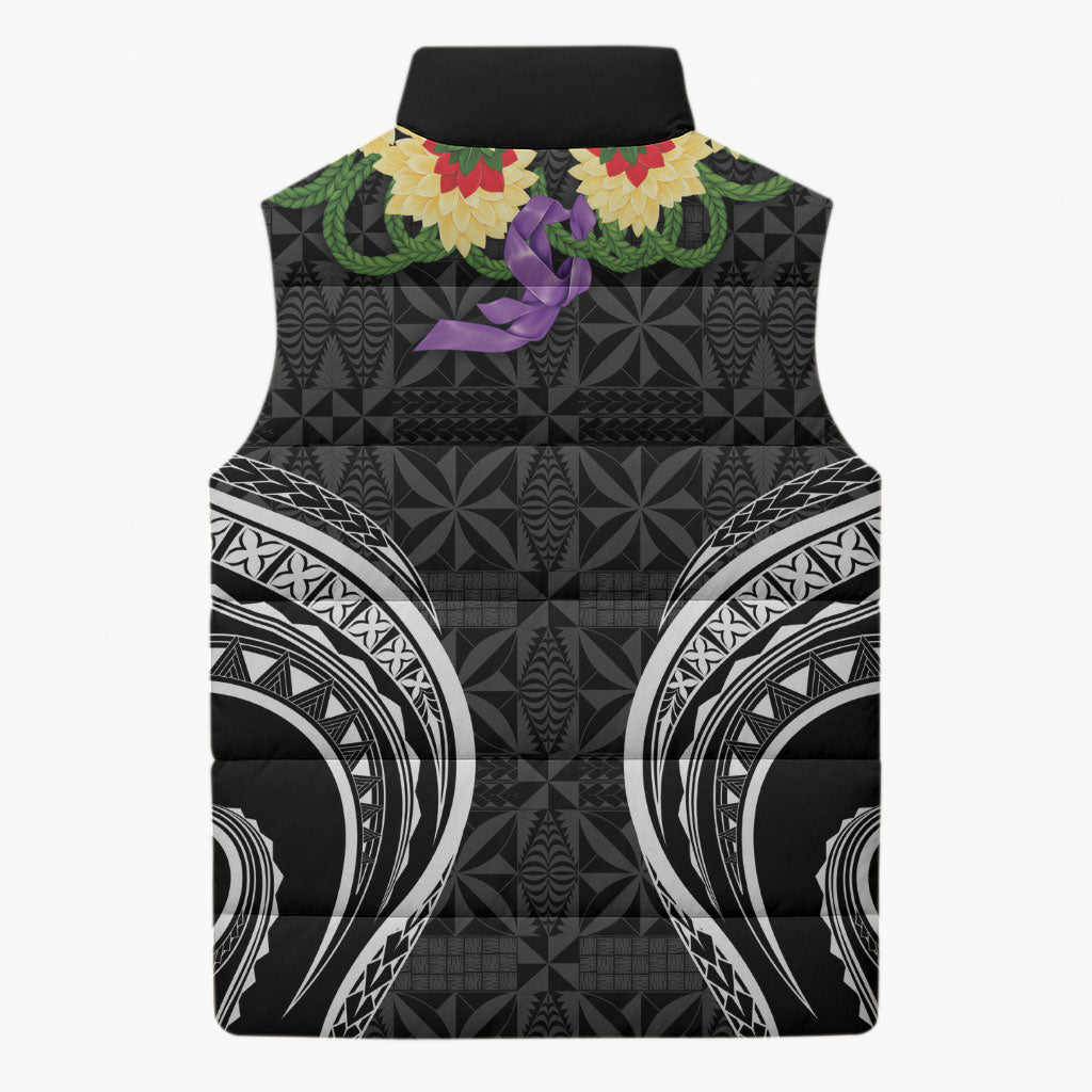 Black Tonga Ngatu Kahoa Lei Sleeveless Puffer Jacket LT14 - Polynesian Pride