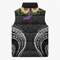 Black Tonga Ngatu Kahoa Lei Sleeveless Puffer Jacket LT14 - Polynesian Pride