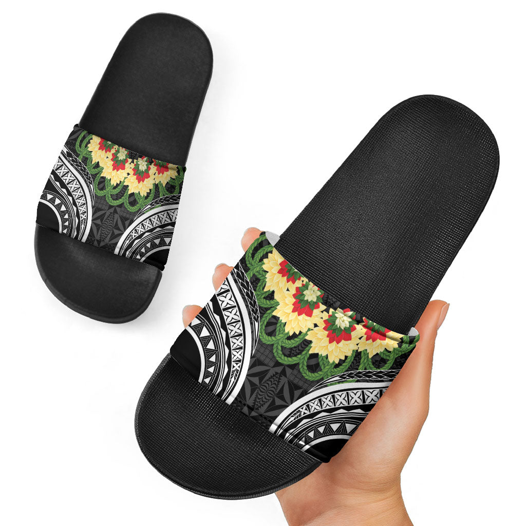 Black Tonga Ngatu Kahoa Lei Slide Sandals LT14 - Polynesian Pride