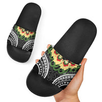 Black Tonga Ngatu Kahoa Lei Slide Sandals LT14 - Polynesian Pride