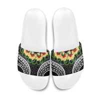 Black Tonga Ngatu Kahoa Lei Slide Sandals LT14 Black - Polynesian Pride