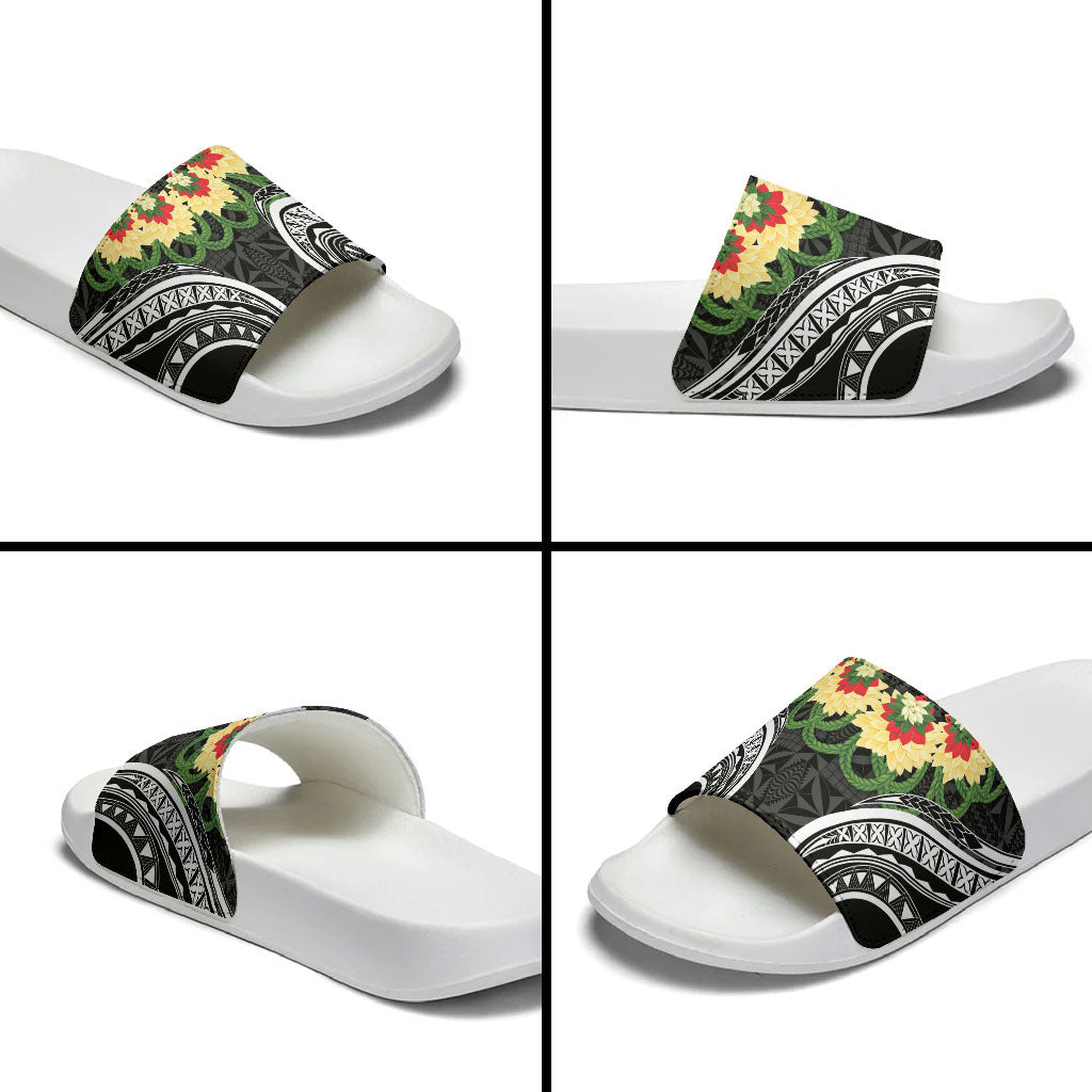 Black Tonga Ngatu Kahoa Lei Slide Sandals LT14 - Polynesian Pride