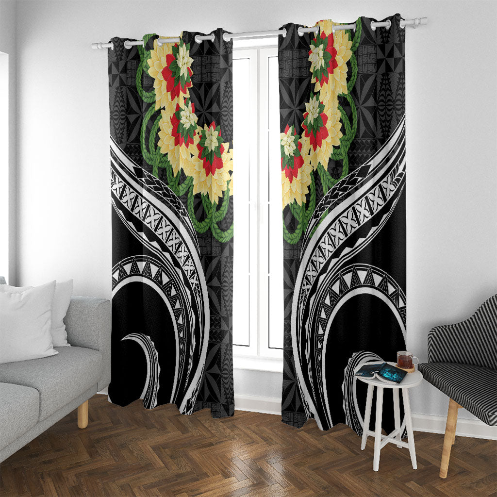 Black Tonga Ngatu Kahoa Lei Window Curtain LT14 With Grommets Black - Polynesian Pride