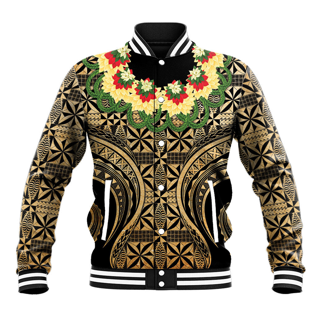 Grunge Gold Tonga Ngatu Kahoa Lei Baseball Jacket LT14 Unisex Gold - Polynesian Pride
