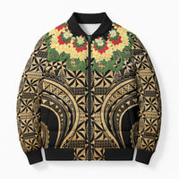 Grunge Gold Tonga Ngatu Kahoa Lei Bomber Puffer Jacket LT14 Unisex Gold - Polynesian Pride