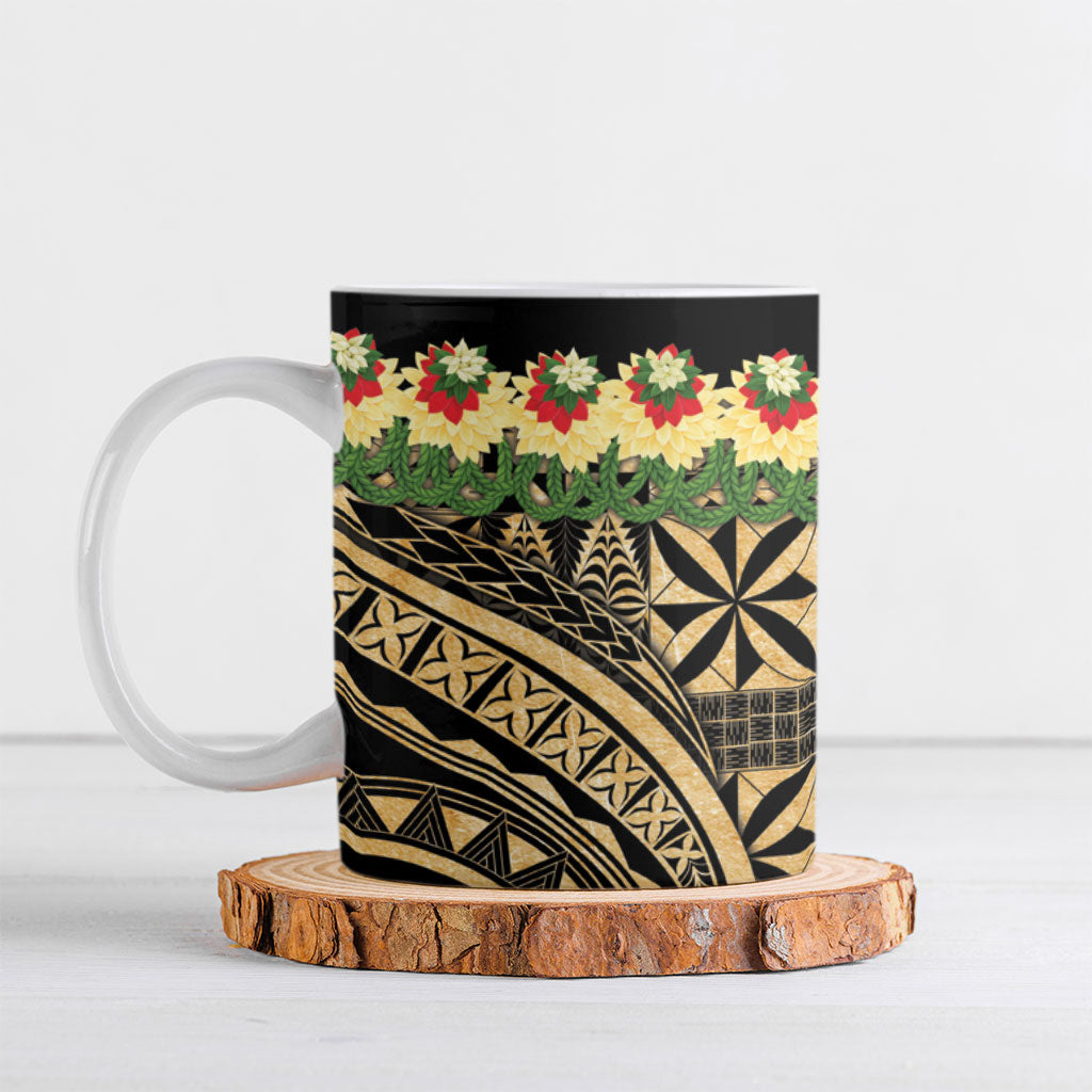 Grunge Gold Tonga Ngatu Kahoa Lei Ceramic Mug LT14 Gold - Polynesian Pride