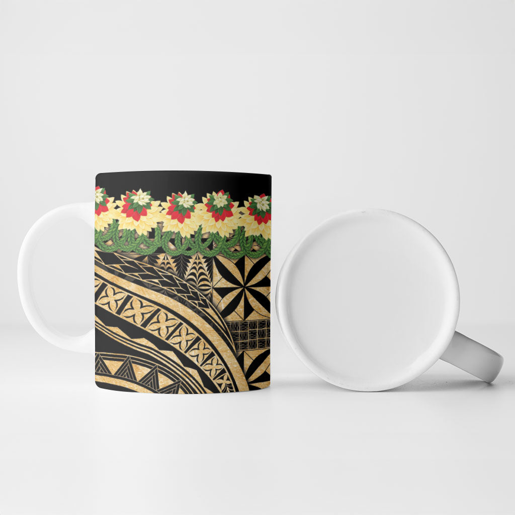 Grunge Gold Tonga Ngatu Kahoa Lei Ceramic Mug LT14 - Polynesian Pride