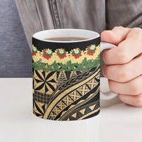 Grunge Gold Tonga Ngatu Kahoa Lei Ceramic Mug LT14 - Polynesian Pride