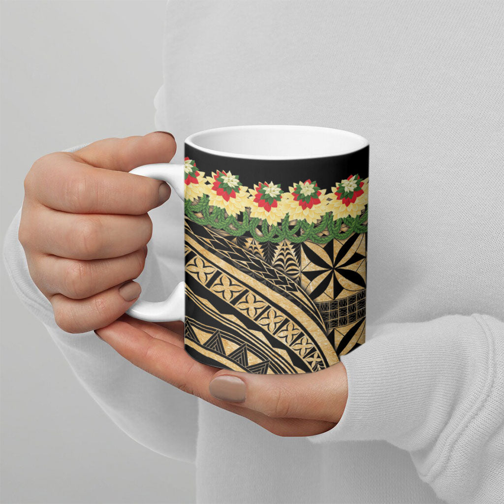 Grunge Gold Tonga Ngatu Kahoa Lei Ceramic Mug LT14 - Polynesian Pride
