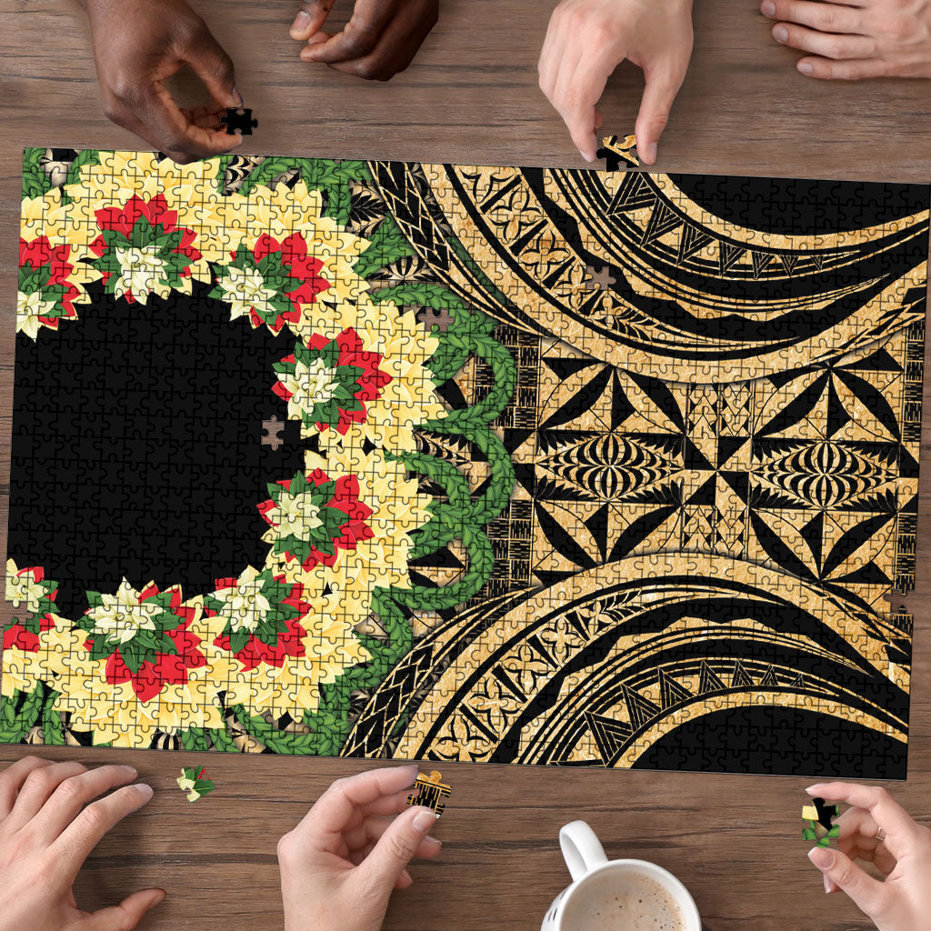 Grunge Gold Tonga Ngatu Kahoa Lei Puzzle LT14 - Polynesian Pride