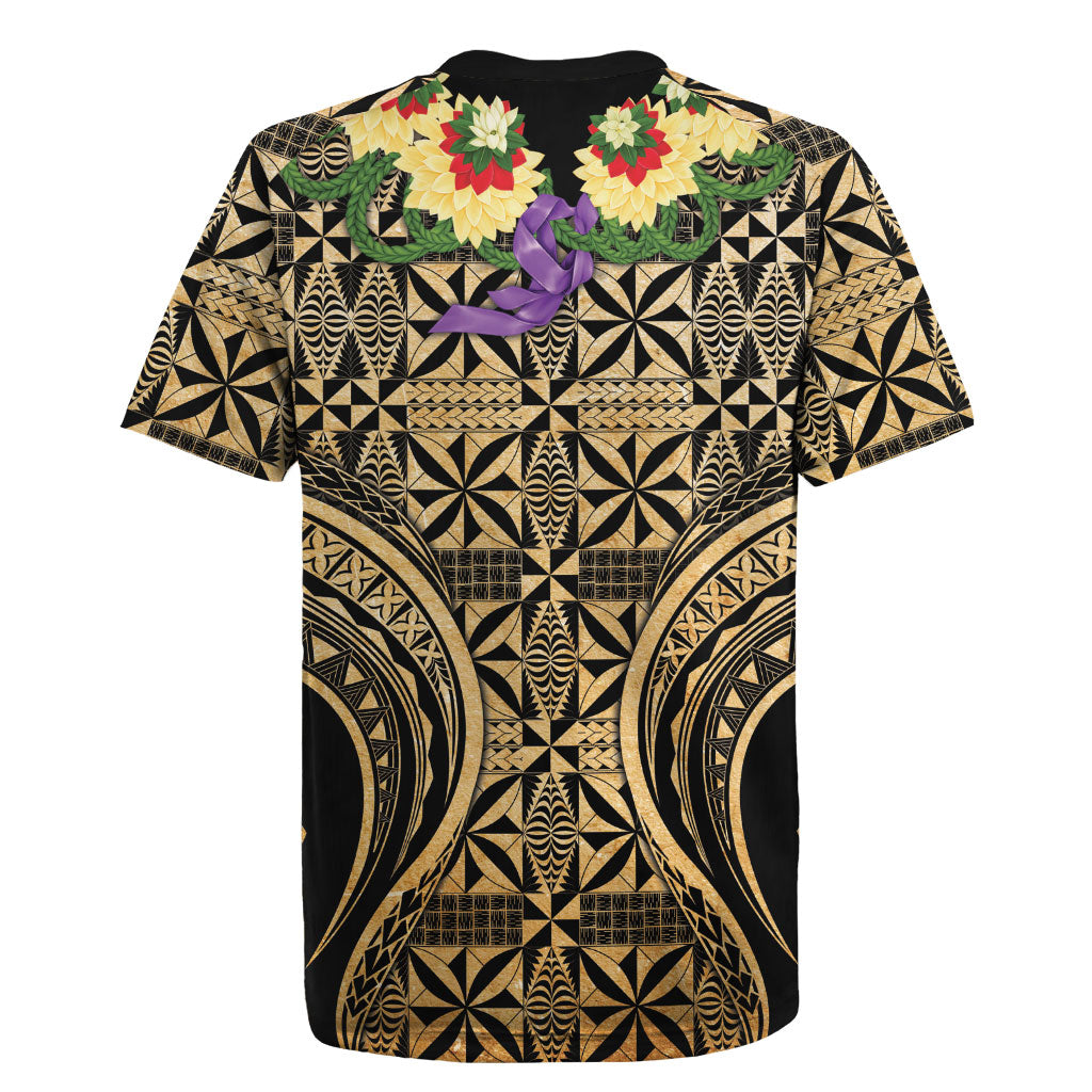 Grunge Gold Tonga Ngatu Kahoa Lei Rugby Jersey LT14 - Polynesian Pride