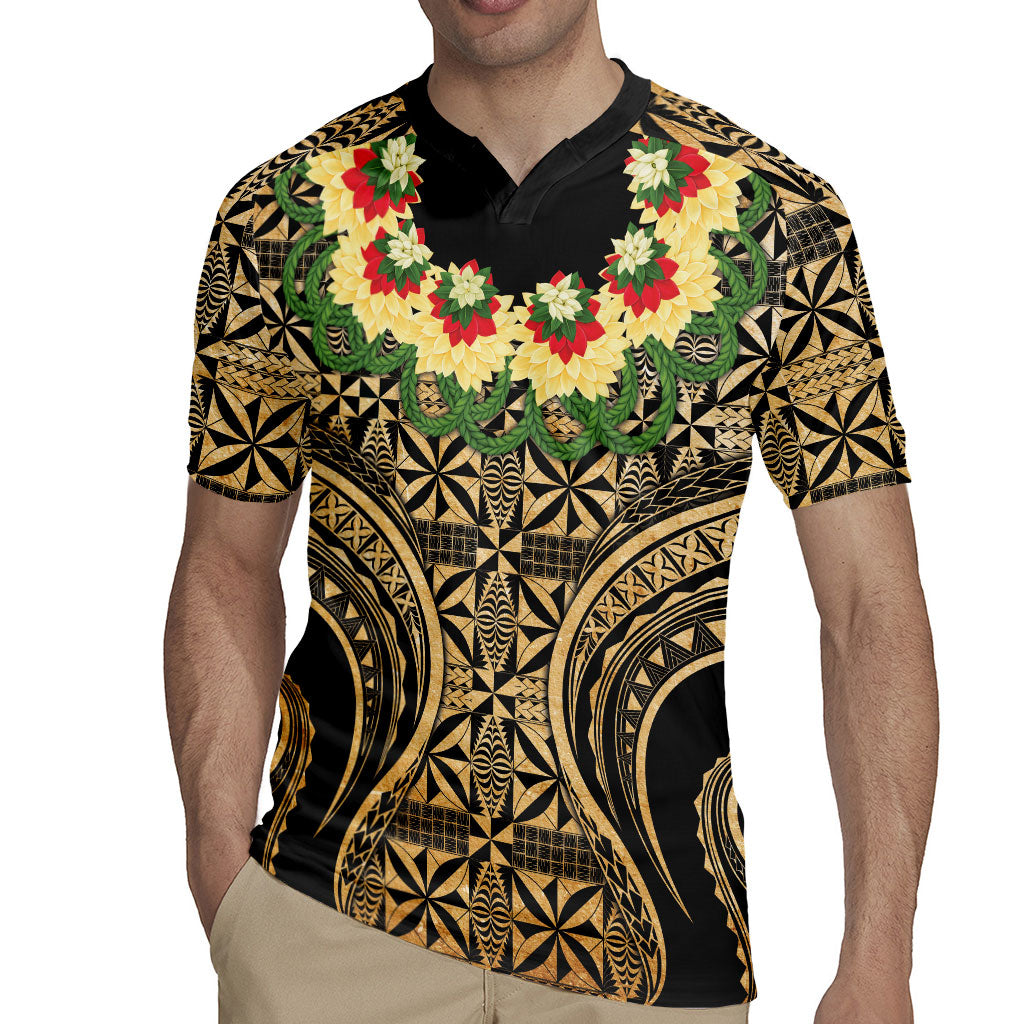 Grunge Gold Tonga Ngatu Kahoa Lei Rugby Jersey LT14 - Polynesian Pride