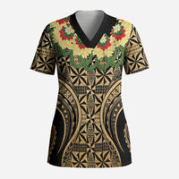 Grunge Gold Tonga Ngatu Kahoa Lei Scrub Top LT14 Adult Gold - Polynesian Pride