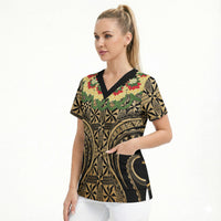 Grunge Gold Tonga Ngatu Kahoa Lei Scrub Top LT14 - Polynesian Pride