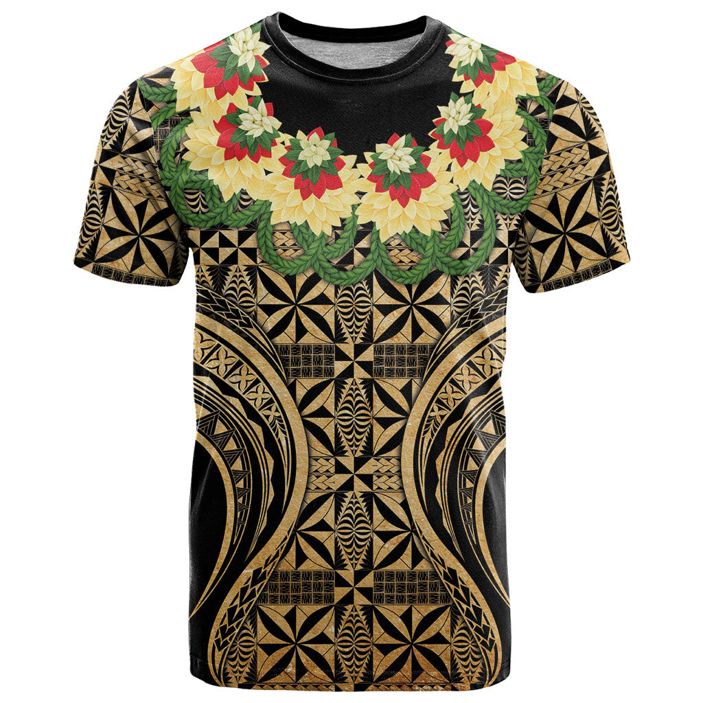 Grunge Gold Tonga Ngatu Kahoa Lei T Shirt LT14 Gold - Polynesian Pride