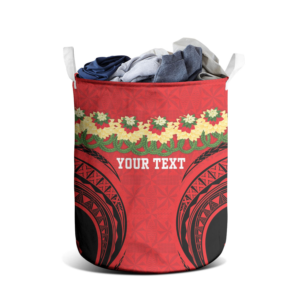 Personalised Red Tonga Ngatu Kahoa Lei Laundry Basket LT14 - Polynesian Pride