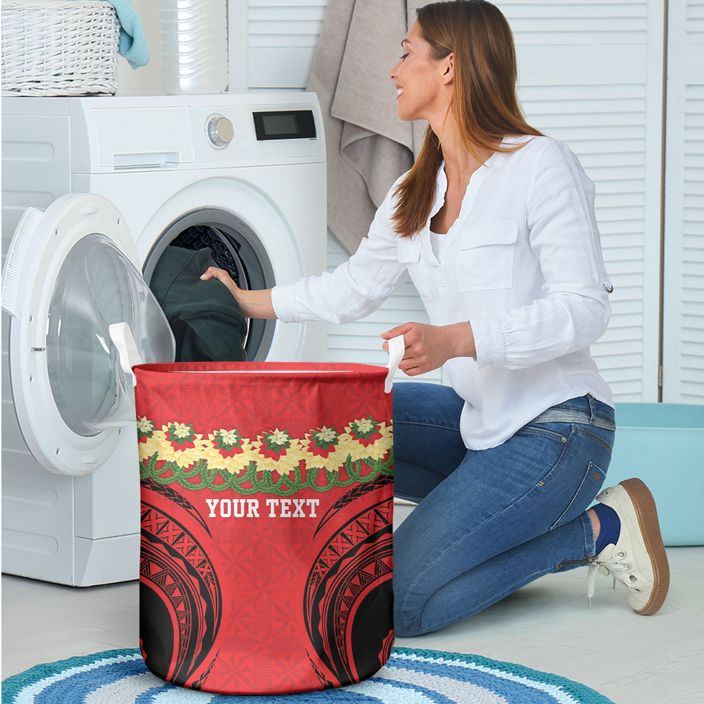 Personalised Red Tonga Ngatu Kahoa Lei Laundry Basket LT14 - Polynesian Pride