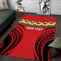 Personalised Red Tonga Ngatu Kahoa Lei Area Rug LT14 Red - Polynesian Pride
