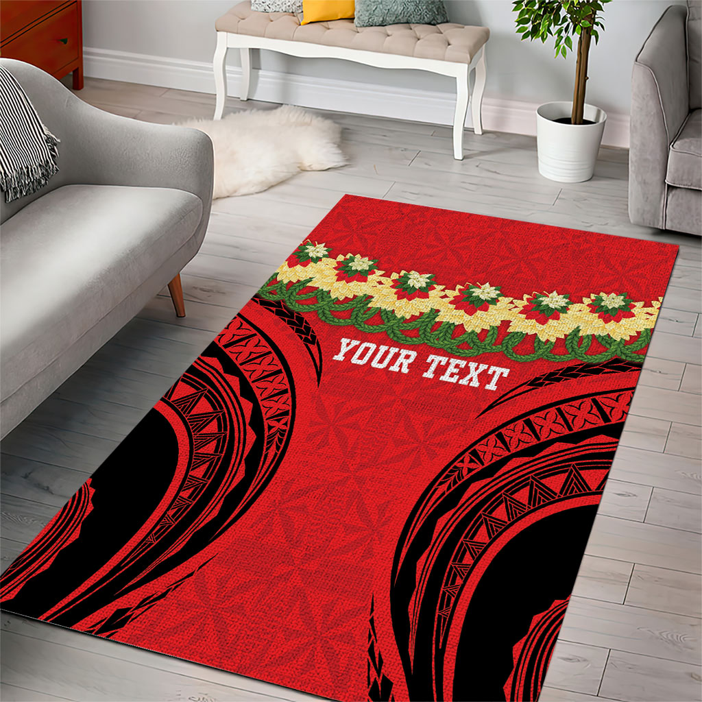 Personalised Red Tonga Ngatu Kahoa Lei Area Rug LT14 - Polynesian Pride