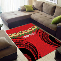 Personalised Red Tonga Ngatu Kahoa Lei Area Rug LT14 - Polynesian Pride
