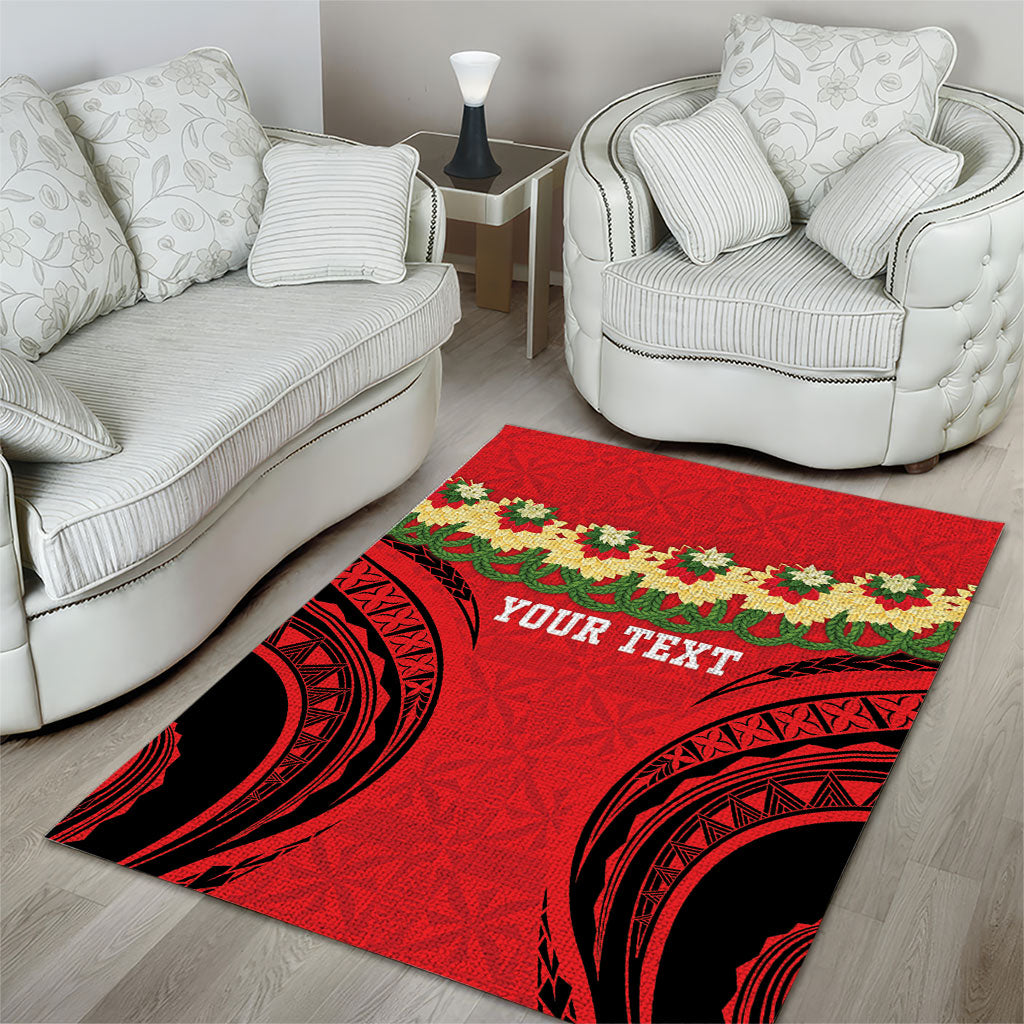 Personalised Red Tonga Ngatu Kahoa Lei Area Rug LT14 - Polynesian Pride