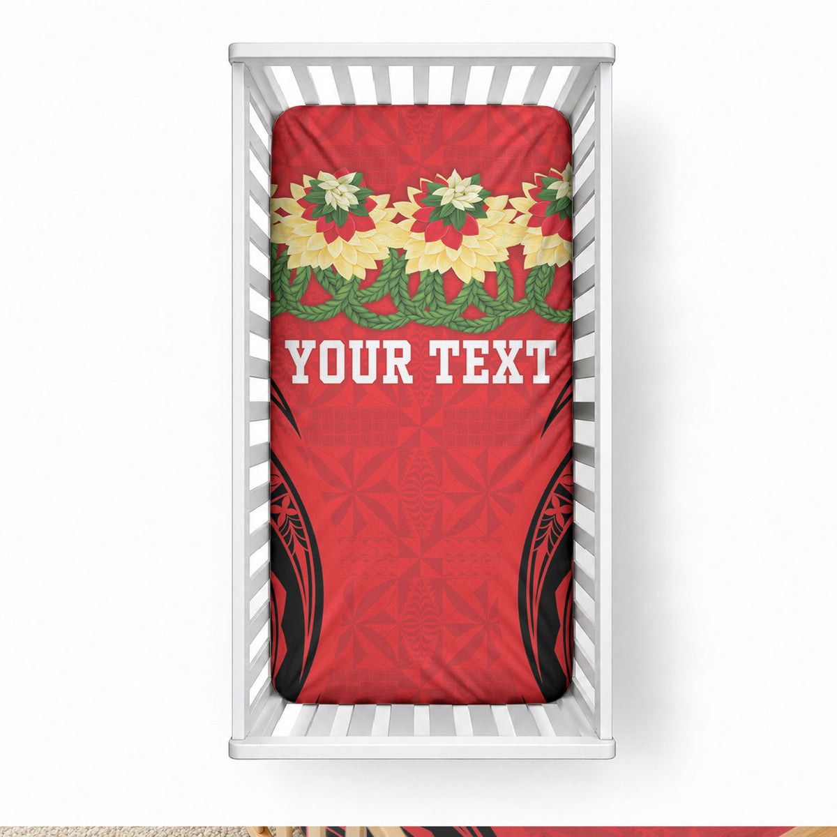 Personalised Red Tonga Ngatu Kahoa Lei Baby Bed Cover LT14 28 × 52 in Red - Polynesian Pride