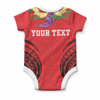 Personalised Red Tonga Ngatu Kahoa Lei Baby Onesie LT14 - Polynesian Pride