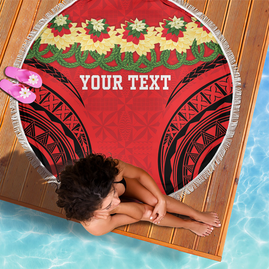 Personalised Red Tonga Ngatu Kahoa Lei Beach Blanket LT14 - Polynesian Pride