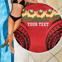 Personalised Red Tonga Ngatu Kahoa Lei Beach Blanket LT14 - Polynesian Pride
