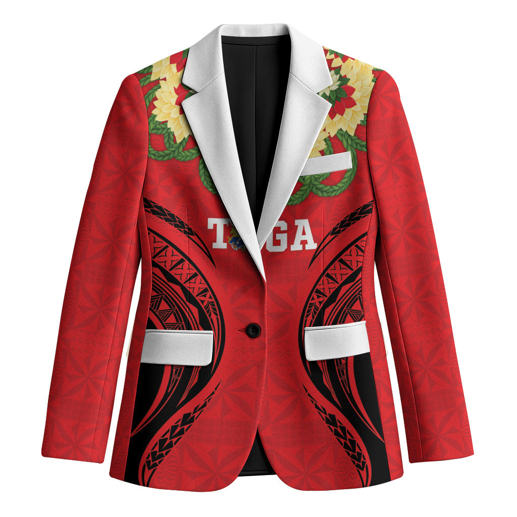 Personalised Red Tonga Ngatu Kahoa Lei Blazer LT14 Unisex Red - Polynesian Pride
