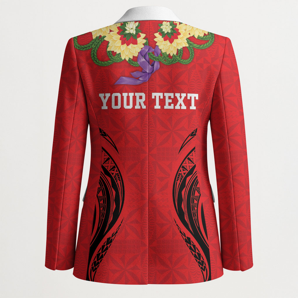 Personalised Red Tonga Ngatu Kahoa Lei Blazer LT14 - Polynesian Pride