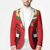 Personalised Red Tonga Ngatu Kahoa Lei Blazer LT14 - Polynesian Pride
