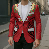 Personalised Red Tonga Ngatu Kahoa Lei Blazer LT14 - Polynesian Pride