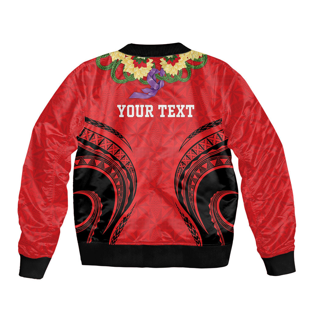 Personalised Red Tonga Ngatu Kahoa Lei Bomber Jacket LT14 - Polynesian Pride