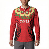 Personalised Red Tonga Ngatu Kahoa Lei Button Sweatshirt LT14 - Polynesian Pride