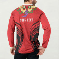 Personalised Red Tonga Ngatu Kahoa Lei Button Sweatshirt LT14 - Polynesian Pride