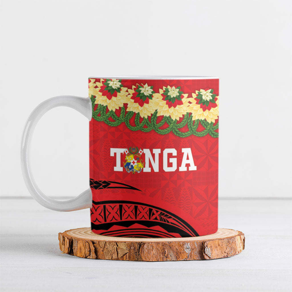 Personalised Red Tonga Ngatu Kahoa Lei Ceramic Mug LT14 Red - Polynesian Pride