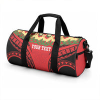 Personalised Red Tonga Ngatu Kahoa Lei Duffle Bag LT14 - Polynesian Pride